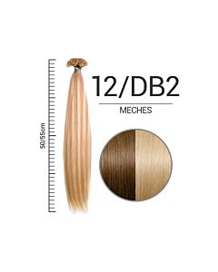 Extension Cheratina con Meches - 100% CAPELLI NATURALI - Lunghezza 50/55 cm - Conf. 25 Ciocche - 12/DB2 BIONDO CHIARO DORATO/BIONDO DORATO CHIARO