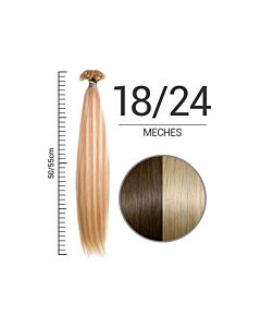 Extension Cheratina con Meches - 100% CAPELLI NATURALI - Lunghezza 50/55 cm - Conf. 25 Ciocche - 18/24 MECHES