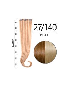 Extension Clip Meches - 100% CAPELLI NATURALI - Lunghezza 50/55 cm - 27/140 DORATO BIONDO/BIONDO NATURALE CON MECHES