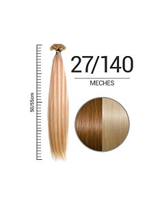 Extension Cheratina con Meches - 100% CAPELLI NATURALI - Lunghezza 50/55 cm - Conf. 25 Ciocche - 27/140 DORATO BIONDO/BIONDO NATURALE CON MECHES
